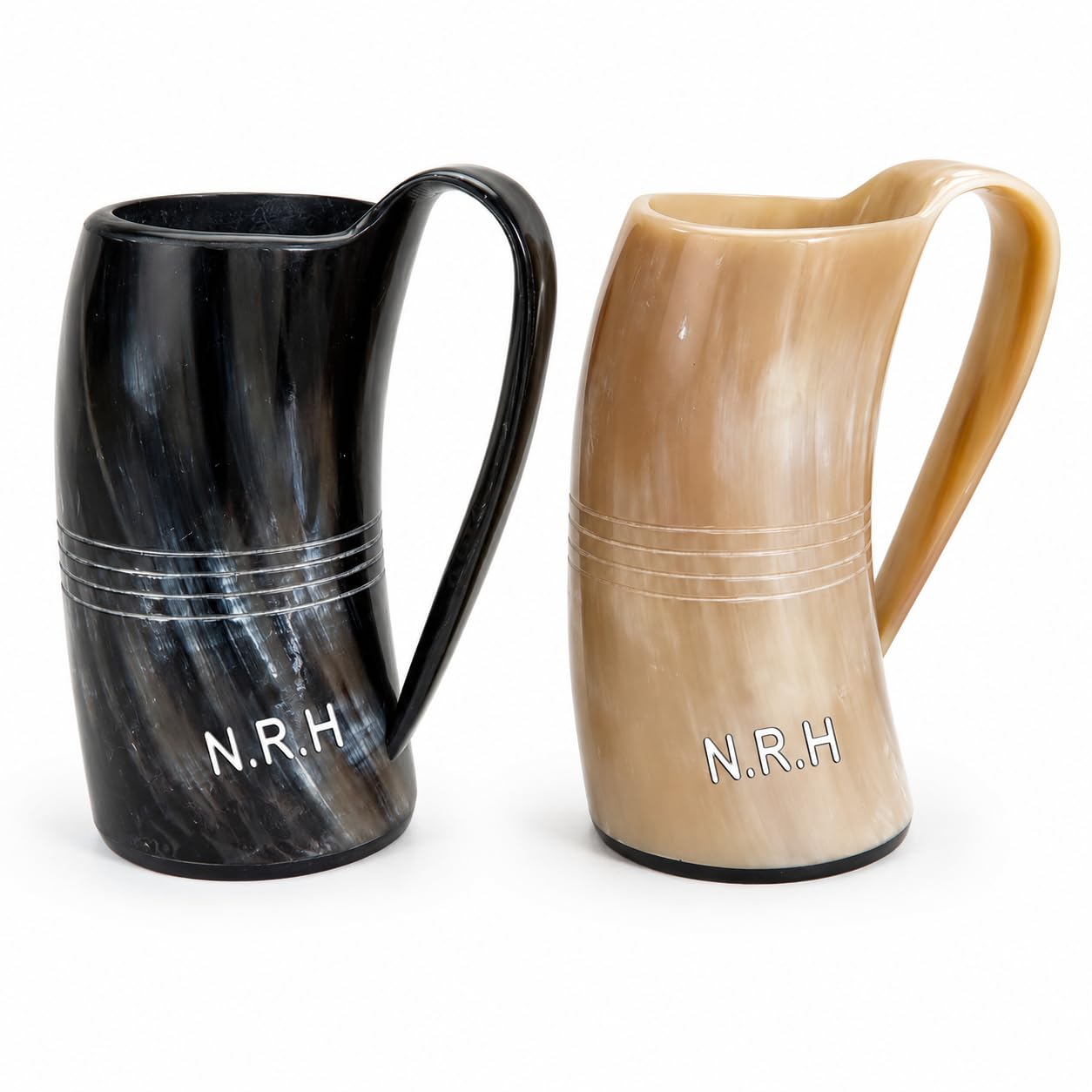 Viking Lot de 2 tasses en corne de bœuf authentique de 473,6 g - Chope de bière, d'hydromel et d'hydromel de qualité alimentaire