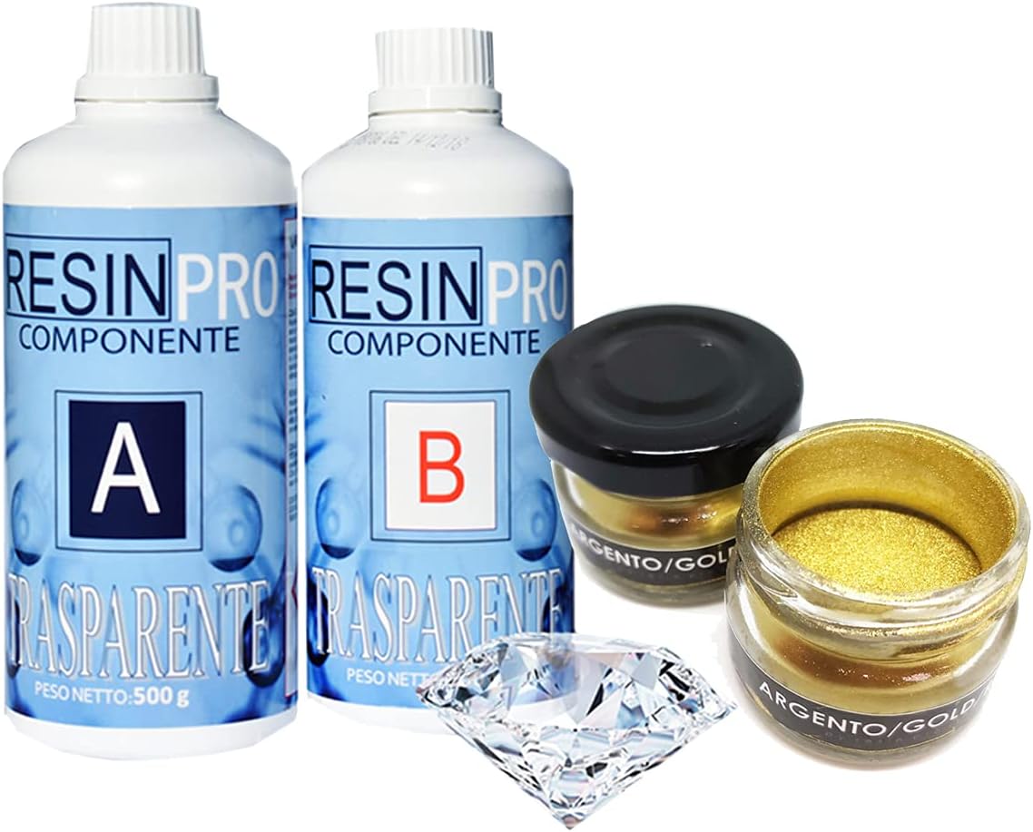 KIT, Clear EPOXY GR 800 + A Metal-Pigment Resin PRO for bijoux and DIY (Gold)