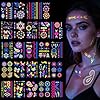 LOPHE Tatuaggi Temporanei, 24 Fogli Party Fluo Tatuaggi, Tatuaggi Luminosi Fosforescente sotto Festa Neon UV, Impermeabile, Tatuaggi per Compleanno Festival Party Viso Trucco