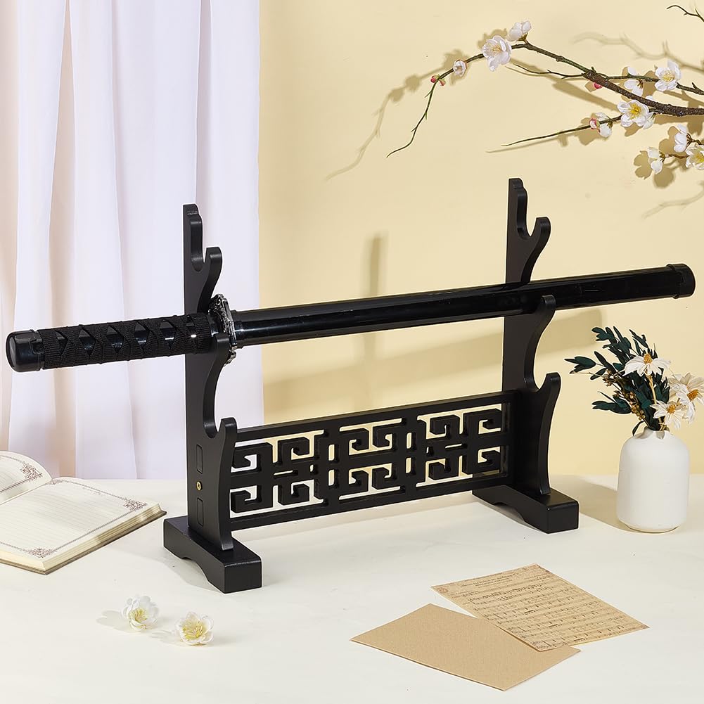 UNICRAFTALE 3 Tier Schwertständer Basis Schwertdisplay Ständer Schwarz MDF Katana Ständer Holzständer Samuraischwerter Halterung Cosplay Ständers Schwerthalterung für Lichtschwerter 40x14x34.5cm