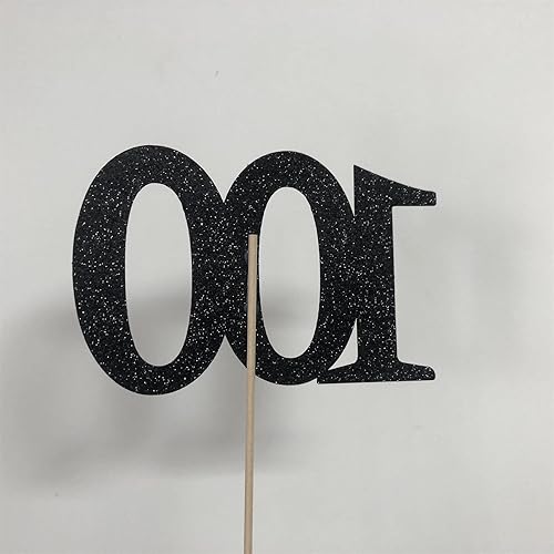 Miniatura 6 de Paquete de 10 palos de centro de mesa de aniversario de 100 cumpleaños con purpurina de doble cara, número 100 para decoración de fiesta de mesa de