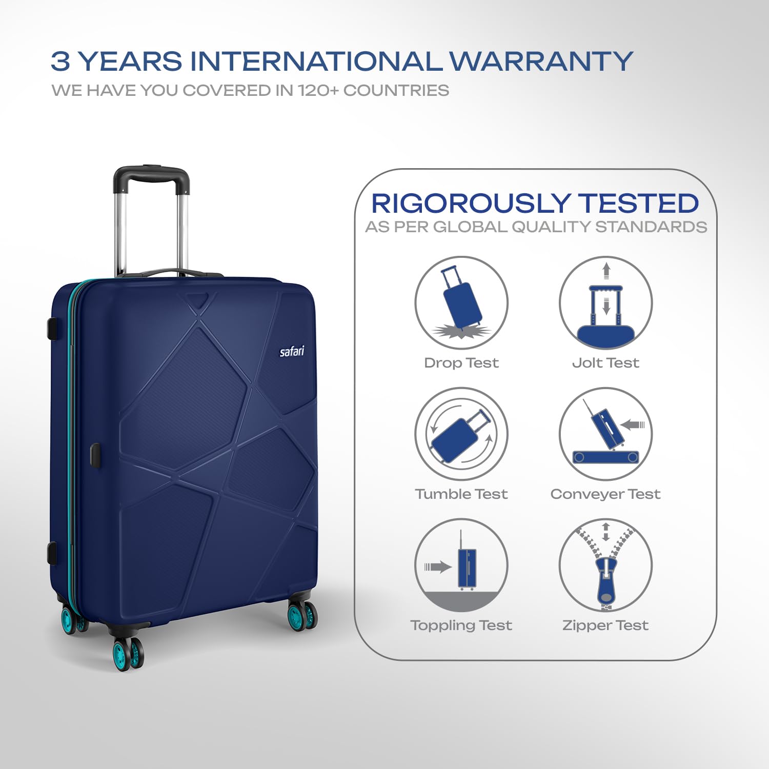 Safari Polypropylene Spinner Pentagon Pro 8 Wheels Set Of 3 (Cabin + Medium + Large) Trolley Bags, Hard Case, 360º Wheeling Luggage, Suitcase For Travel, Navy, 55, 65, 75 cm — Amazon image 6