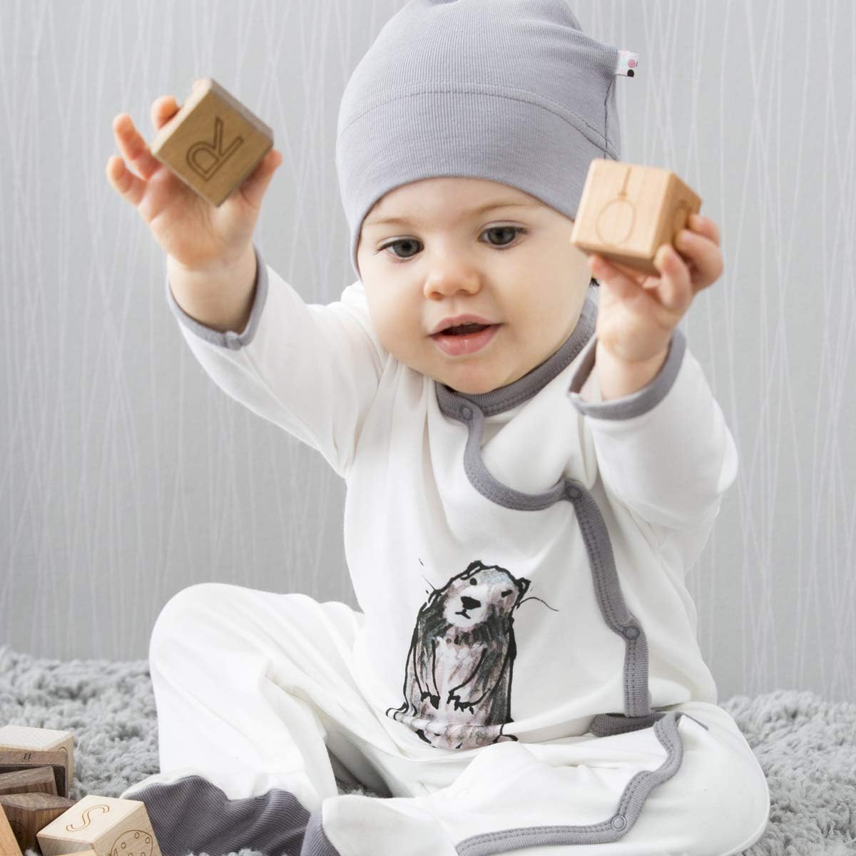 Babysoy Janey Baby Footed Pajamas - Organic Kimono Sleeper (0-3 Months, Chimp)