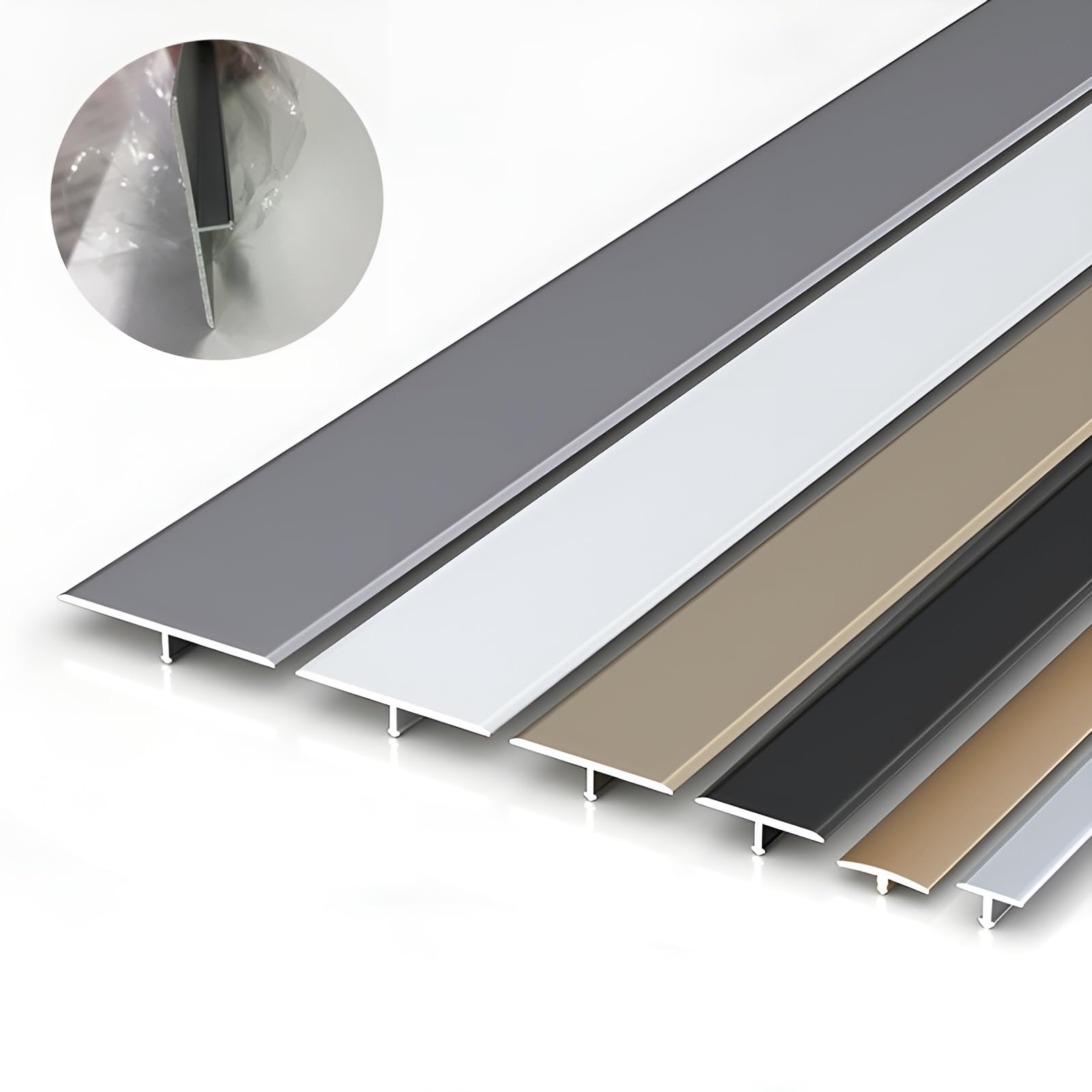 Tiras de aluminio para molduras en T, borde plateado para suelos laminados, de vinilo y madera dura, divisores planos y umbral de puerta (30/40/50/60 mm)