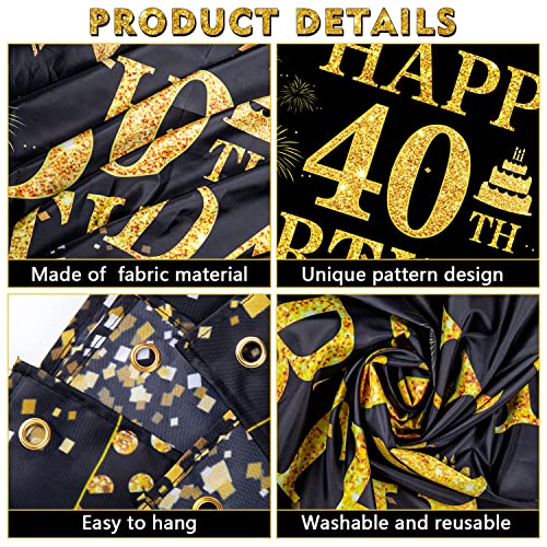 Image of 40th Birthday Decorations for Men Women - Happy 40th Birthday Banner Decorations Cheers to 40 Years Birthday Party Suppiles Black Gold Backdrop for 40th Birthday Party Favors Decor (71 x 45 inch)