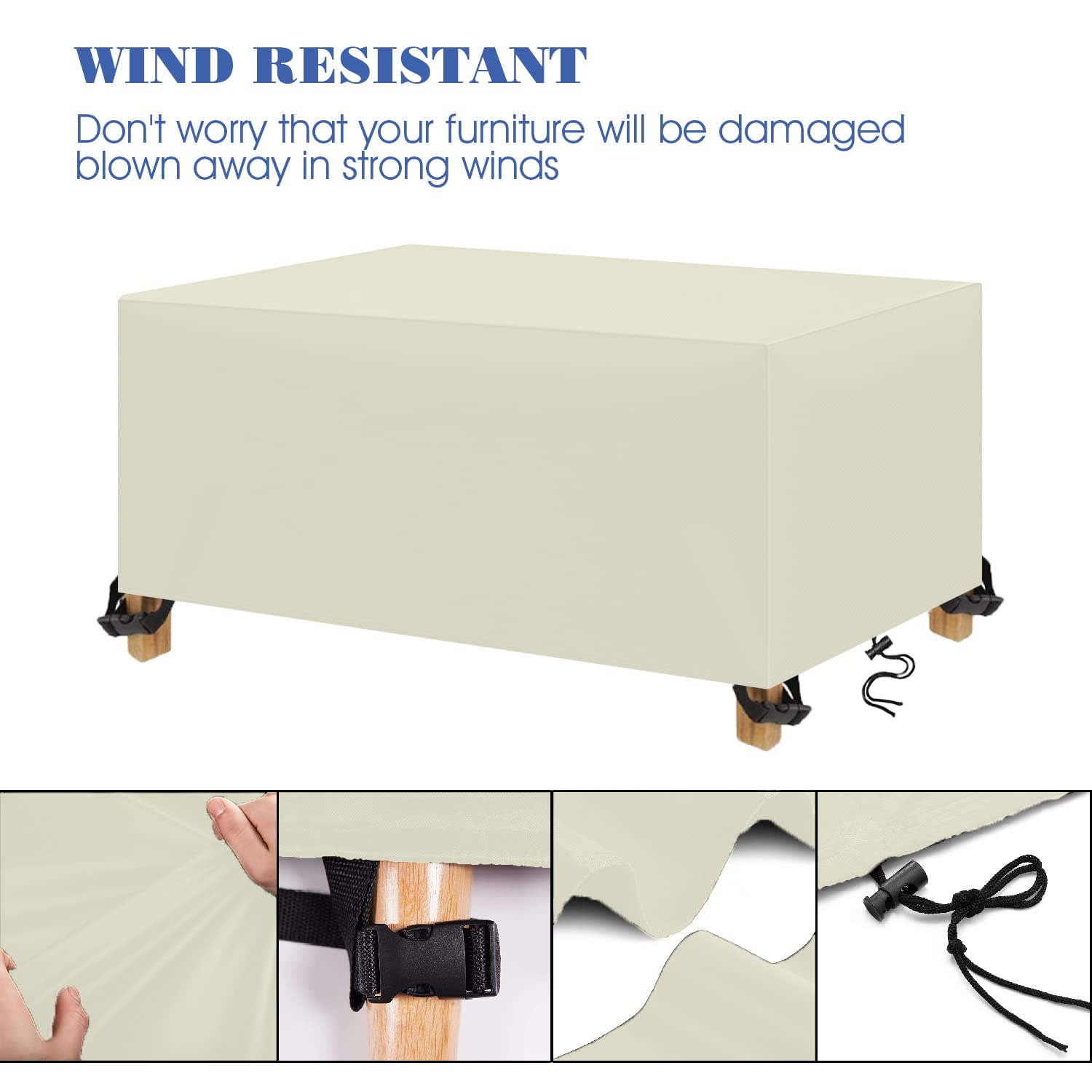 Copertura per Mobili da Giardino,Oxford 420D per Coperture per Arredo Esterno,Copri Tavolo per Esterno Telo Antivento,Anti-vento, Anti-UV,per tavolo da patio rettangolare (160x80x80cm,Bianco crema)