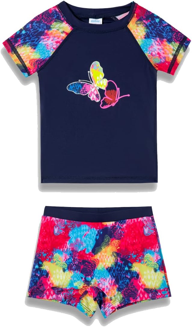 PHIBEE Girls' Short Sleeve Rash Guard Set UPF 50+ Sun Protection Two-Piece Swimwear