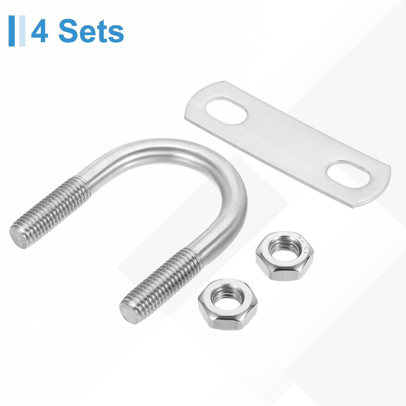 QUARKZMAN M10 U-Bolts Ronds, 4 Ensembles 42mm(1.65" Largeur Interieure 74mm(2.91") Longueur 201 U-Clamp En Acier Inoxydable Avec Plaques Et Ecrous Pour Automobile, Silver