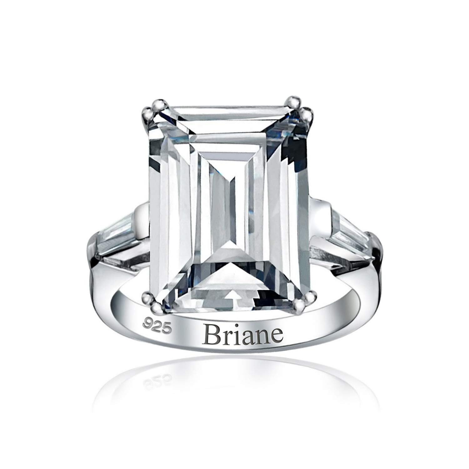Anello di fidanzamento da donna in stile Art Deco, grande solitario da 10CT AAA CZ taglio smeraldo, anello statement per matrimonio, argento sterling .925 placcato oro giallo 14K con zirconi cubici e