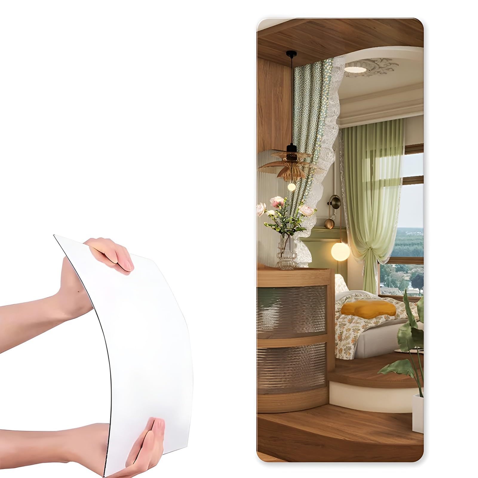 Specchio da Parete Senza Cornice per Camera da Letto, Palestra, Soggiorno, Adesivo Infrangibile Specchio Arredamento Moderno(120x40cm-47.2x15.7in)