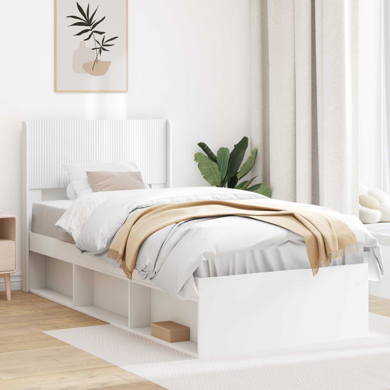 Fengshui Kopfteil Holzwerkstoff Weiß Latten-Design | Einfache Montage am Bettgestell, pflegeleicht mit Feuchttuch, modernes Design für Schlafzimmer
