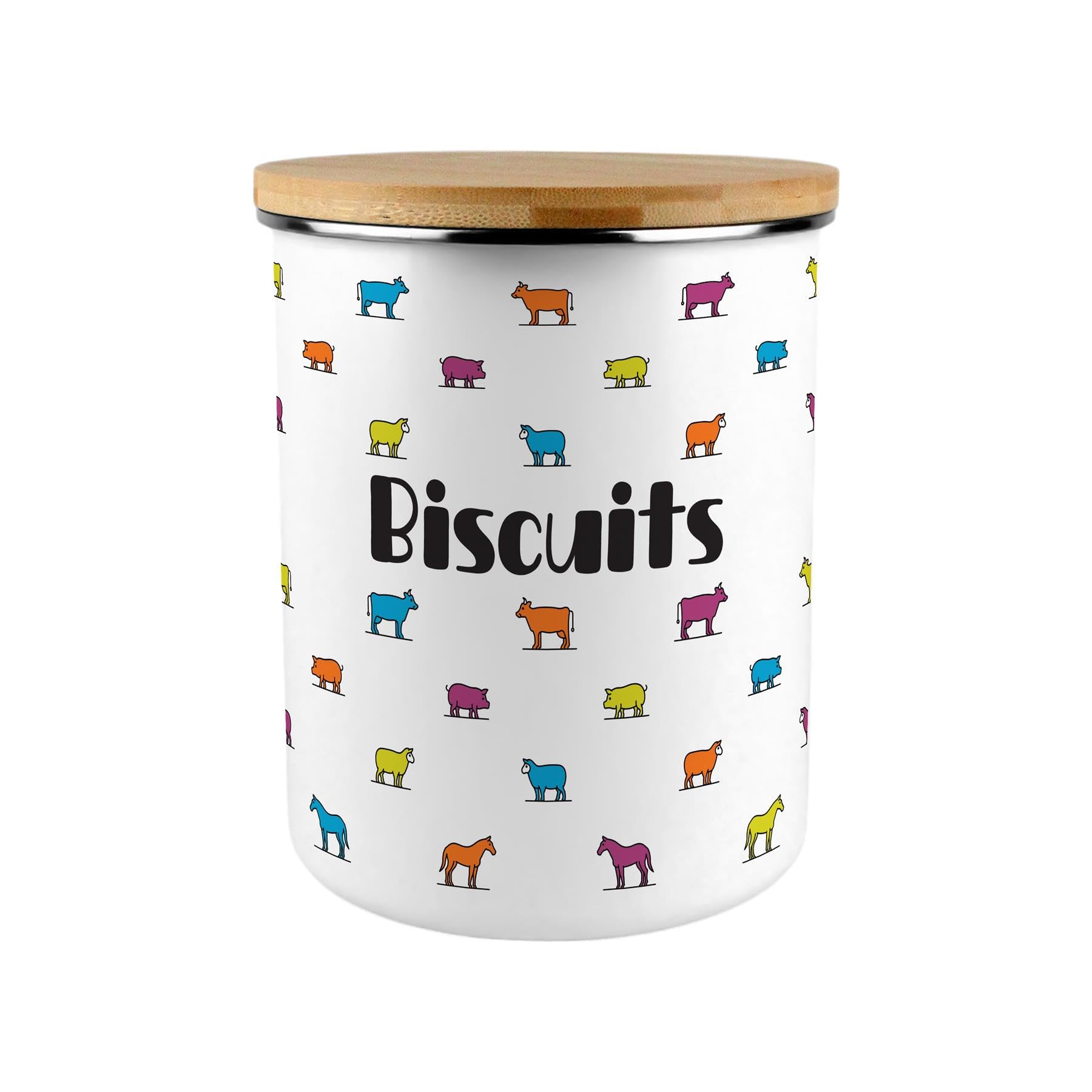 Extra Large Enamel Biscuit Canister - Animal Farm Kitchen Food Storage Jar Gift
