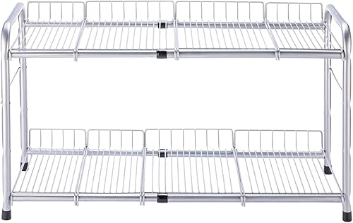 Flagship Organizador de 2 niveles para debajo del fregadero y estante de almacenamiento expandible para gabinete de cocina y baño, color plateado