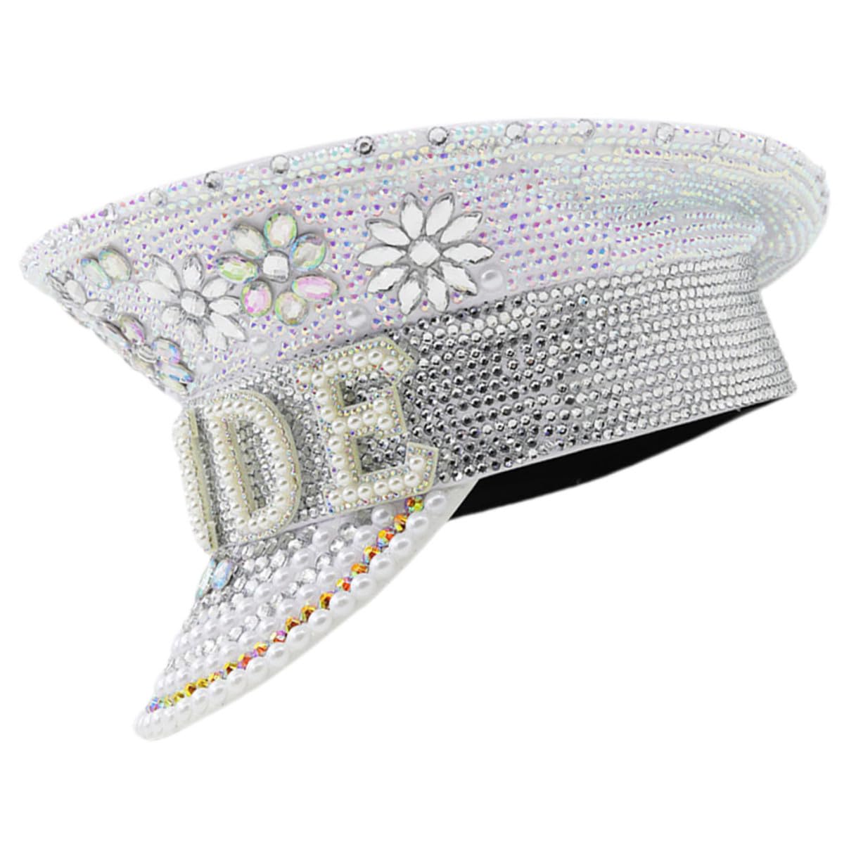 IMIKEYA Sombrero de Novia Gemas de Imitación, Sombrero de Capitán Ajustable para Despedida de Soltera y Boda, Accesorio Brillante para Fiesta y Evento Especial