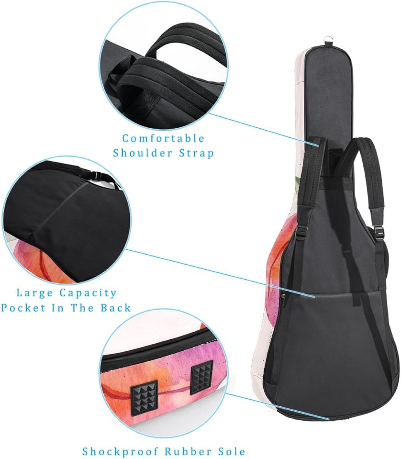 Acoustic Guitar Bag, 40 41 42 Inch Guitar Case Cover Soft Guitar Gig Bag for Acoustic Electric Bass Classical Guitar, Watercolor Peaches Seamless