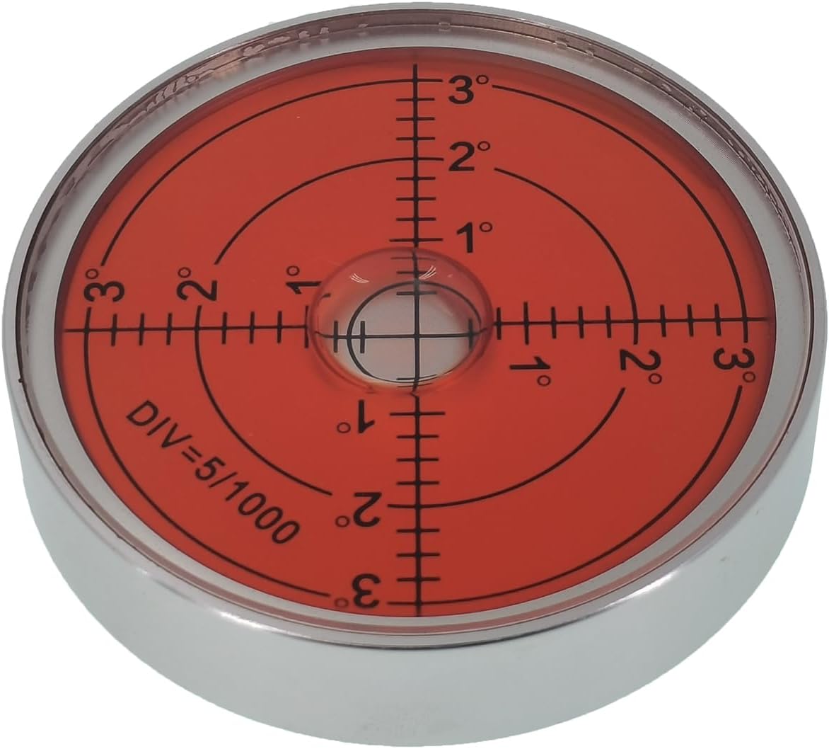 60mm High Precision Bubble Level, Round Aluminum Spirit Level with Red and Yellow Display, 12mm Thickness, Professional Measuring Tool (15 '/2mm silver red)