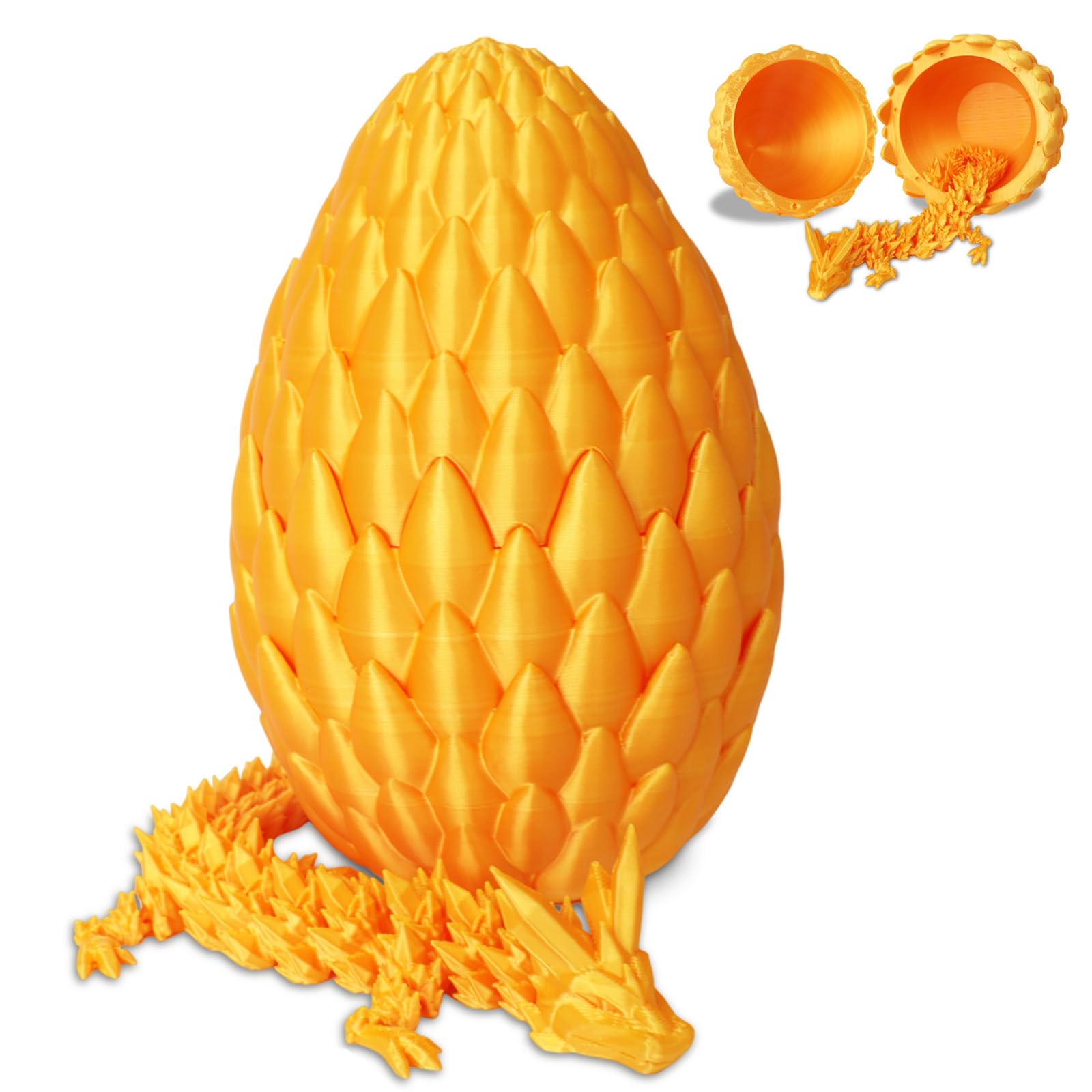 ZZXIAOJIE 3D Printed Dragon Egg Fidget Toys Mystery Crystal 3D Printed Animals Articulated Dragon Easter Eggs Gifts Home Desk Decor (Gold.B)