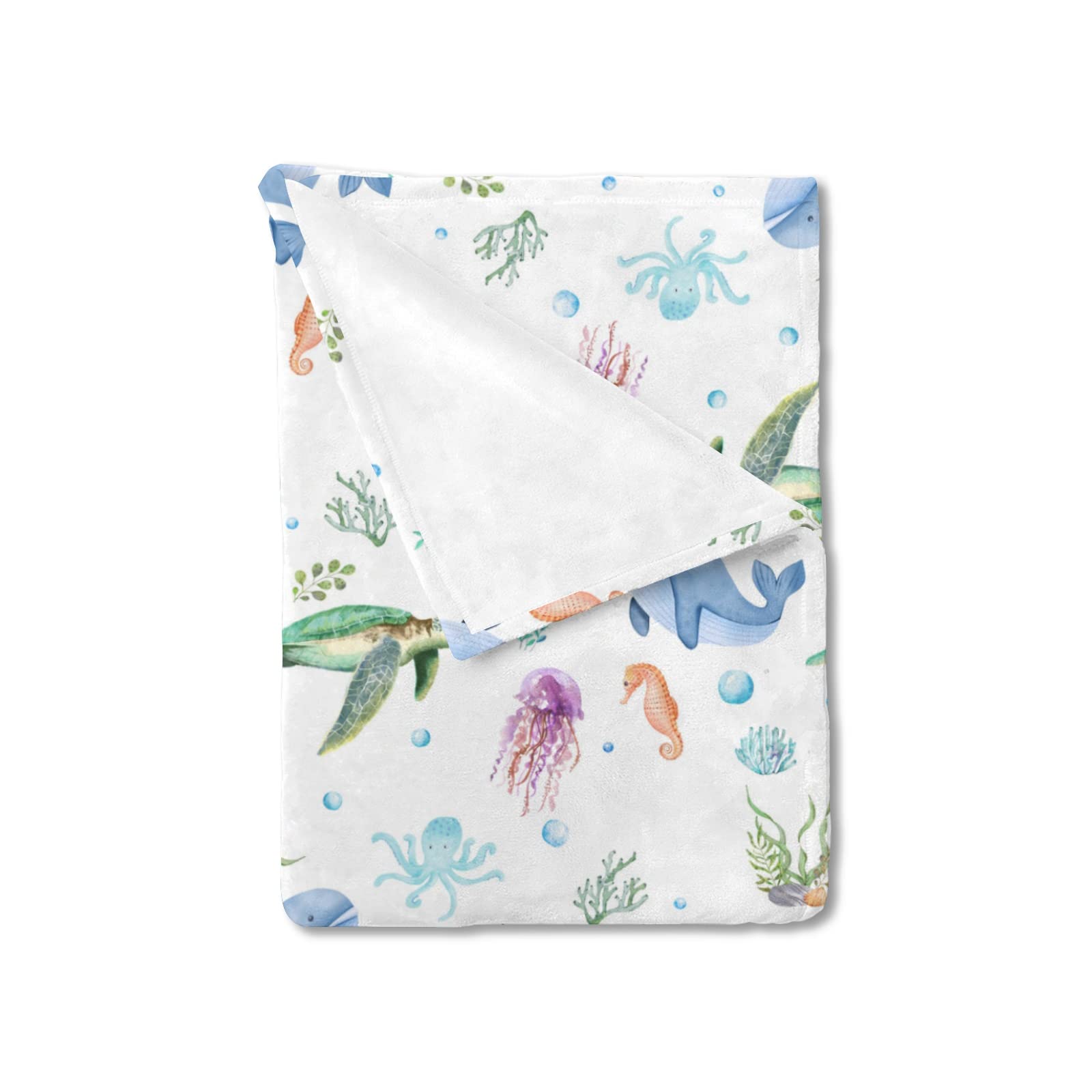 Sea Animals Flannel Baby Toddler Blanket Gift for Girls and Boys Marine Turtle Whale Jellyfish Sea Horse Weeds Sealife Receiving Blanket Newborn Nursery Bed Blanket Swaddle Crib Blanket 40x50 — image 1