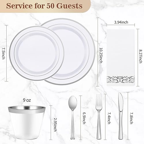 Miniatura 16 de BESTVIP 175 PCS Gold Dinnerware Set for 25 Guests, Plastic Dinnerware Set for Party, Wedding, Christmas, Halloween, Include: 50 Plastic Plates, 25