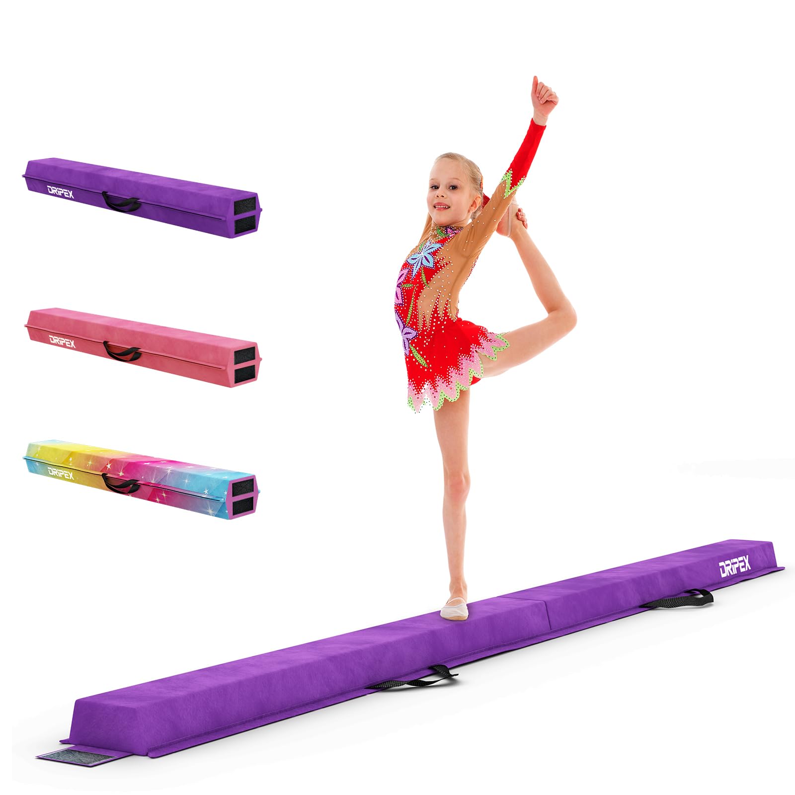 Dripex Kids Balance Beam - 210cm Portable Folding Balance Beam with Carry Handles, High Density EVA Faux Suede Gymnastics Beam for Home Gym Exercise — image 1