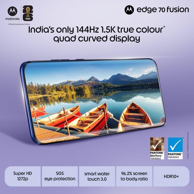 Image of Motorola Edge 70 Fusion 5G (Pantone Orient Blue, 8GB RAM, 128GB Storage) | AI Features | 6.78-inch 144Hz AMOLED | Snapdragon 7s Gen 4 | 50MP + 13MP Camera | 32MP Selfie | 7000mAh | 68W TurboPower