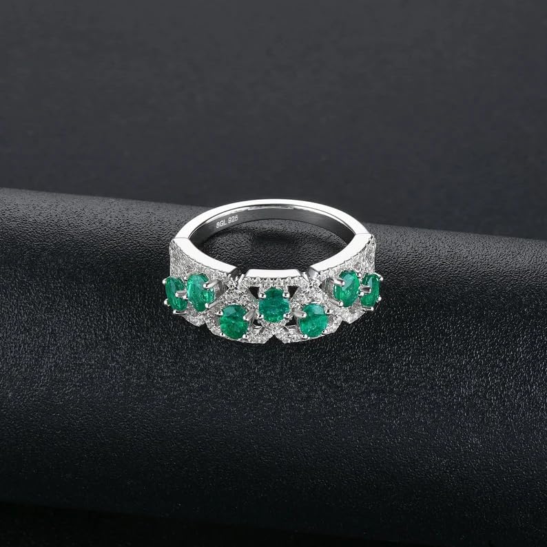 2.4CT Created Colombian Emerald 0.09CT Created Colombian Emerald for Women 10K/14K/18K Gold Created Colombian Emerald Ring for Women Wedding Engagement Band Jewelry for Women Her4