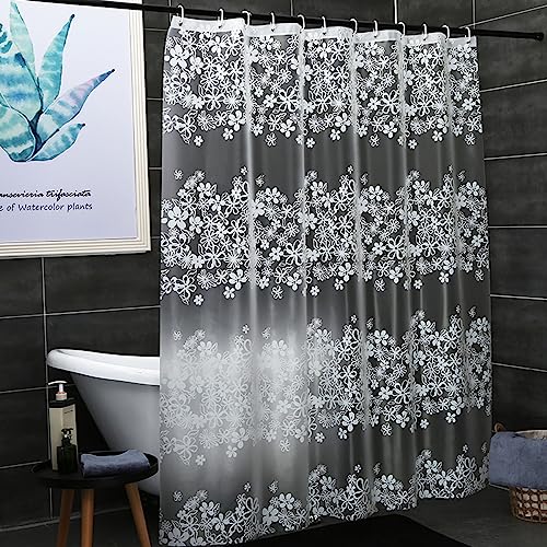 防カビ シャワーカーテン 半透明 240 x 200cm 防水 バスカーテン ユニットバス 浴室 間仕切り 北欧 クリア 清潔 フック付き 取り付け簡単