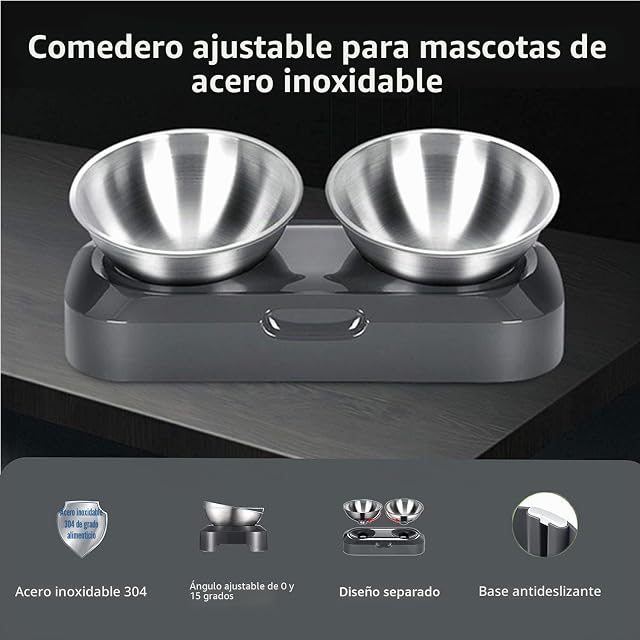 Foto 3 de 8 de PewinGo Comedero para Perros Gato Mascotas de Acero Inoxidable 800ml con 0°y 15°Ángulo Ajustable