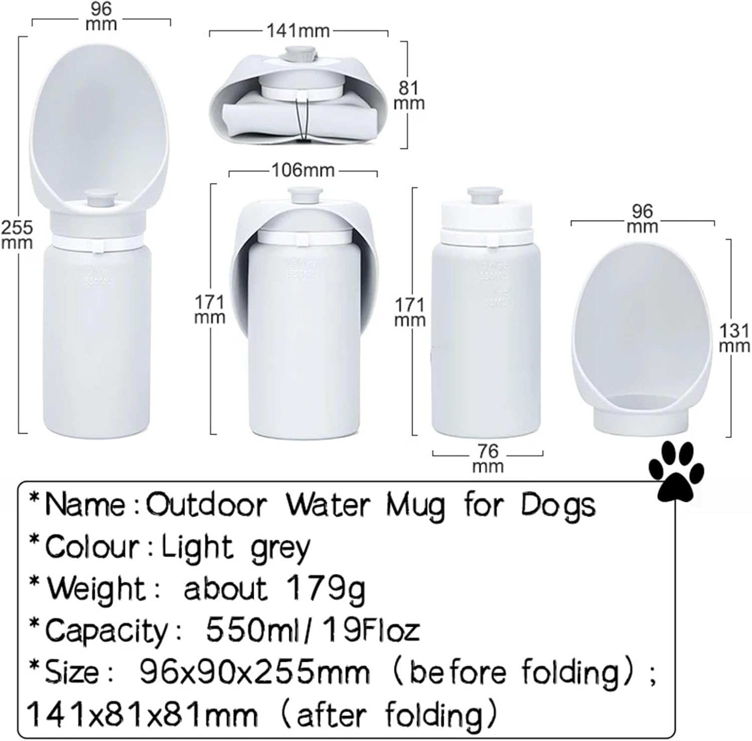Creative Foldable Pets Water Feeding Bottle Portable Walking Dog Cat Silica Gel Mug Drinking Feeder Dispenser Cup Pet Supplies(Gray)