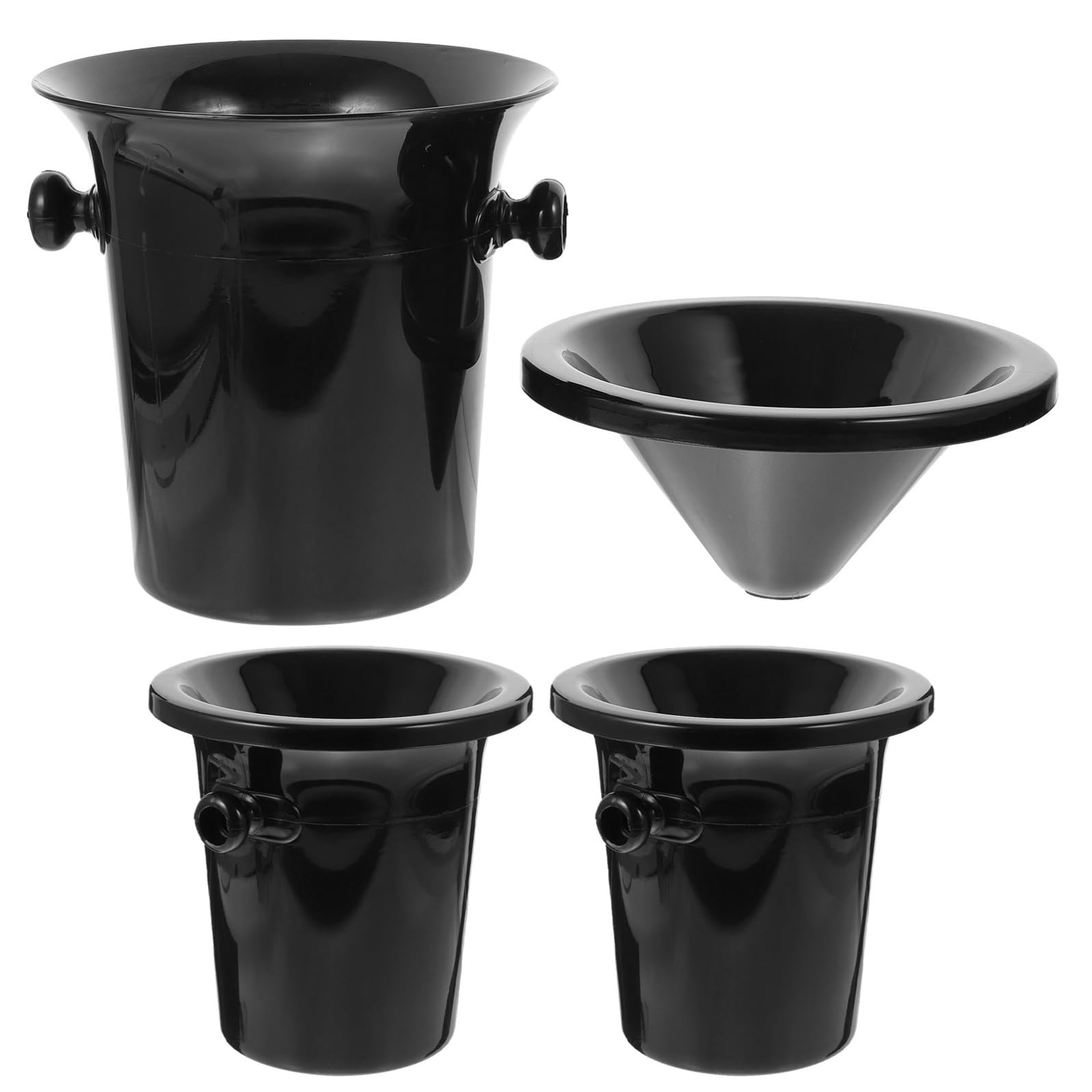 MERRYHAPY Spittoon Vino Rotondo Doppie Maniglie 3 Pezzi Plastica | Nero, Bocca Ampia, Stile Western, per Esposizioni e Enoteche, Uso anche Secchiello per Ghiaccio