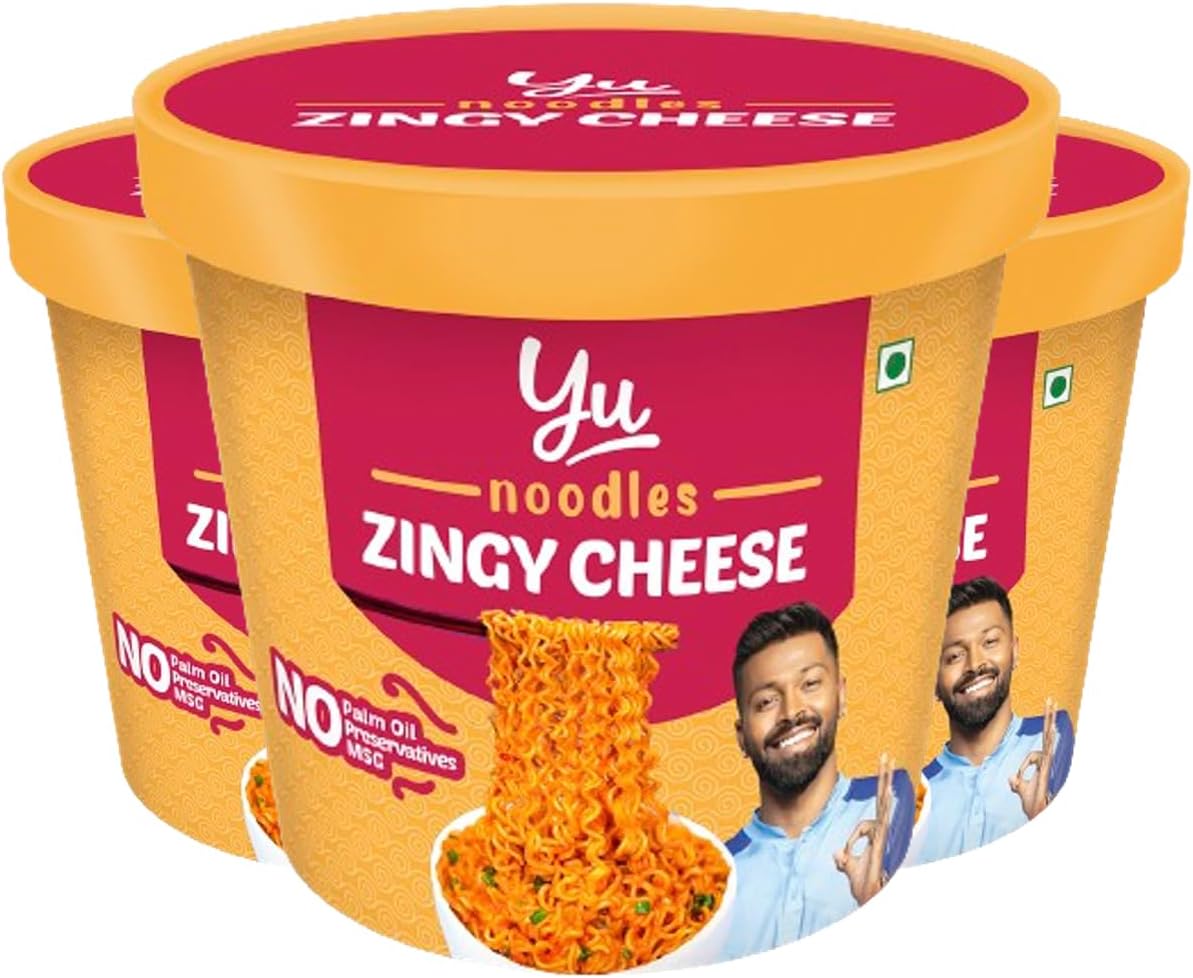 Yu Foodlabs Cup Noodles - Zingy Cheese - Saucy Noodles - Pack Of 3 - Instant Food - Natural & Veg - Ready To Eat Instant Noodles In 5 Mins - 675G - Yu Foodlabs,Natural - Preservative Free, 315 Gm