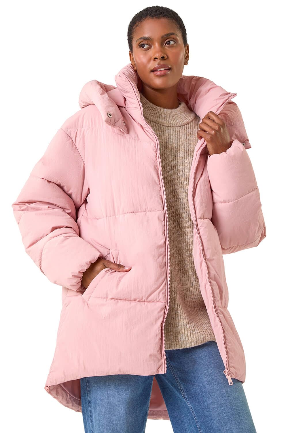 Roman Women's Rose Oversized Padded Hooded Coat In | Size: 20