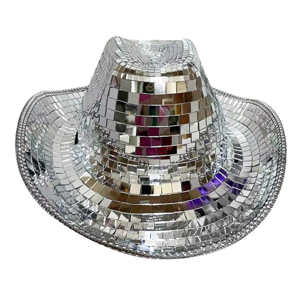 LAUGHERER Disco Ball Hat Sparkly Glitter Space Cowgirl Hat Mirror Ball Hat for Women Men for Party Accessories