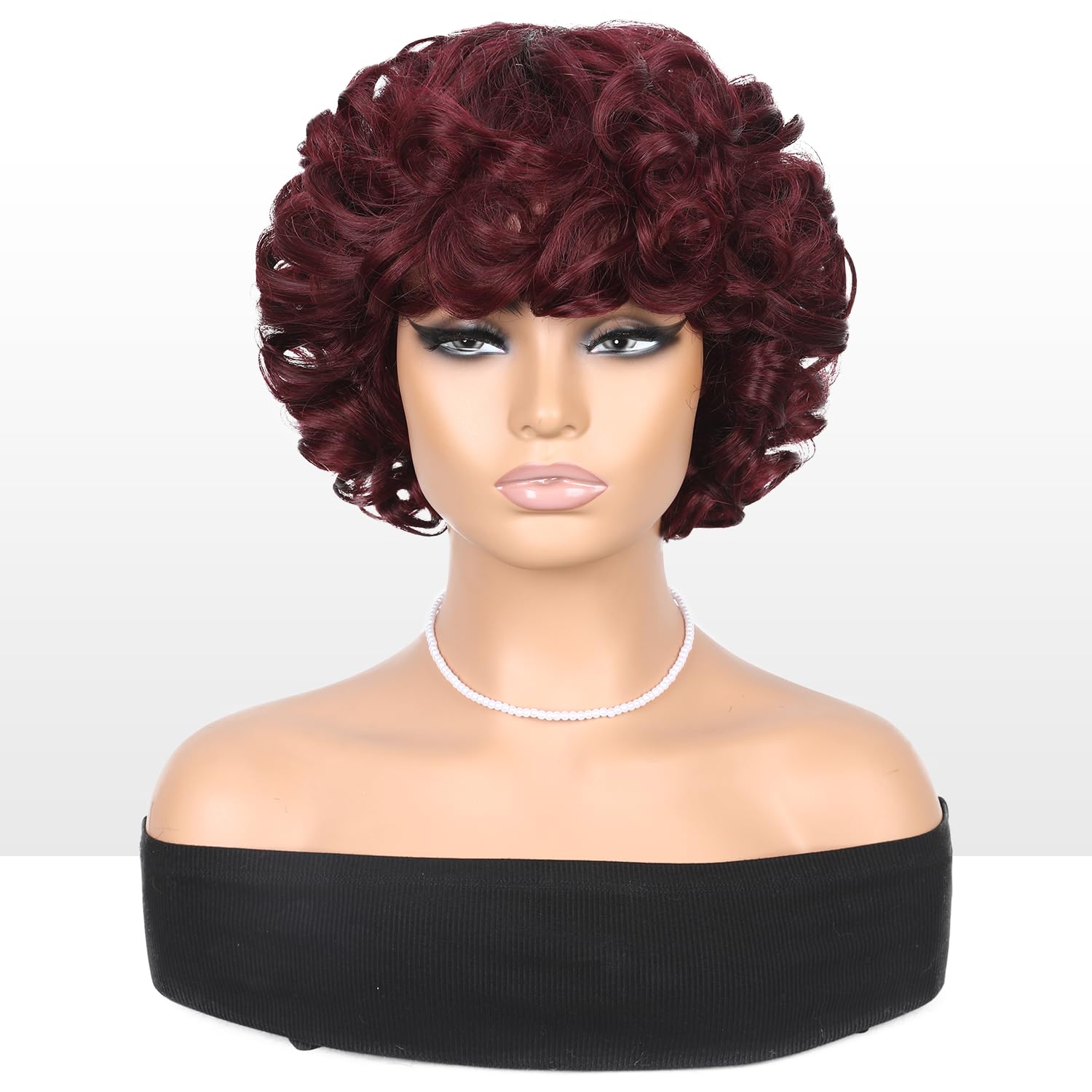 Fancy Hair Short Rose Curl Human Hair Wigs Big Curly Bob With Bangs No Lace Front Human Hair Wig for Black Women Daily Use (99J)