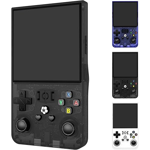 R36MAX Retro Gaming Console, Handheld Game Console with 4000mAh Battery 4.0”IPS Screen, Open Source Linux System, 64GB TF Card Portable Pocket Arcade, Transparent Black