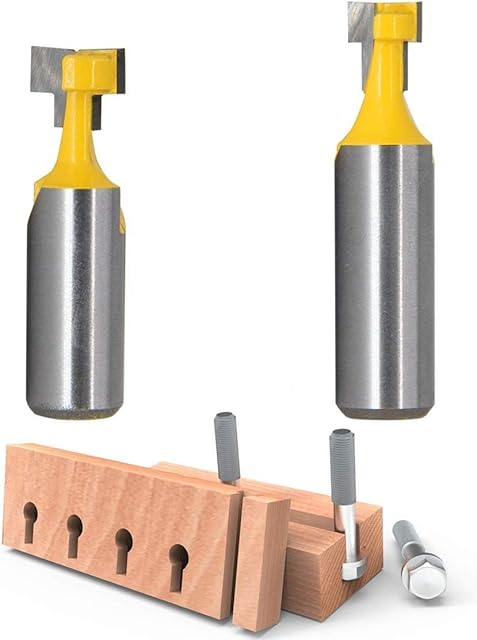 RKURCK 1/2" Shank T-Slot Cutter Router Bit Steel Handle 3/8" & 1/2" Length Woodworking Cutters for Power Tools (2PCS)