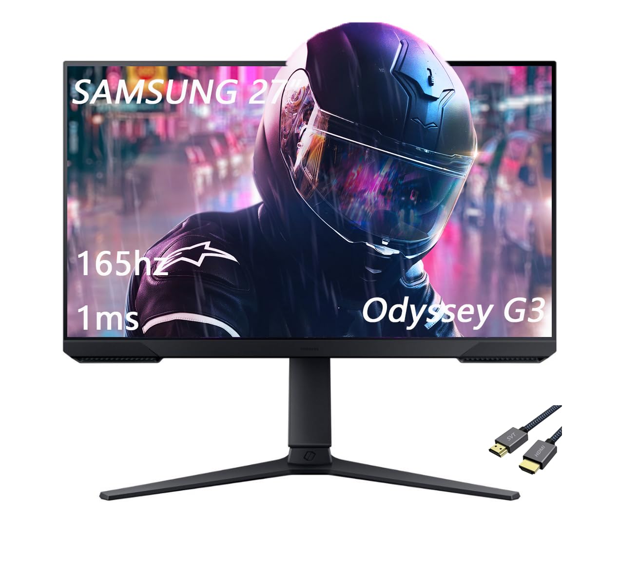 Samsung 27" Odyssey G32A Series LED Gaming Monitor, FHD, 165Hz, 1ms, Eye Saver, Free-Sync Premium, Height Adjustable, VESA Mount Capability, DisplayPort, HDMI, Black, with HDMI Cable