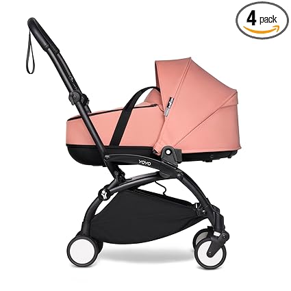 BABYZEN YOYO Black Frame + Ginger Bassinet - Includes Thick Double Mattress, Ventilated Shell & Canopy
