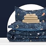 SLEEP ZONE Kids Full/Queen Bedding Comforter Set - Super Cute & Soft Kids Bedding Bed in a Bag Pieces Set with Comforter, Sheet, Pillowcase & Sham (Space Rocket)