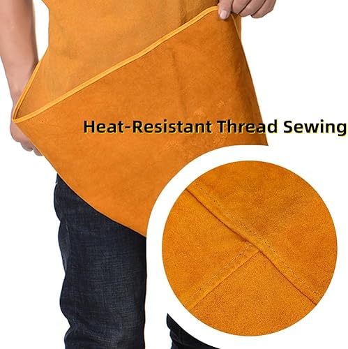 Miniatura 3 de Ibluelover Delantal de soldadura de cuero de vaca Delantal de trabajo resistente al calor y a las llamas Delantal de protección resistente al