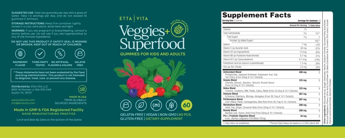 Fruits and Veggies Gummies with 9 Superfruits & 30 Veggies (120 Soft Chews) — Amazon image 8