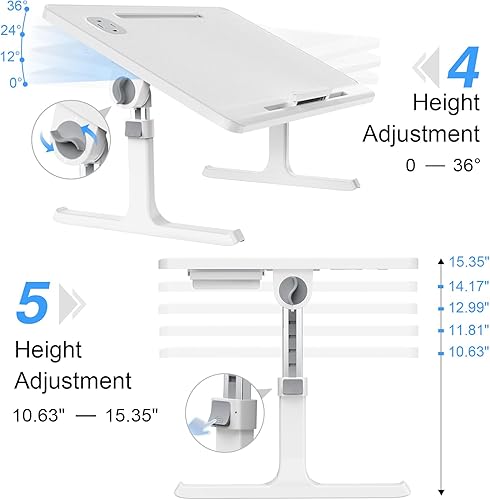 Miniatura 3 de Dgear Escritorio de cama para laptop, escritorio para laptop de altura ajustable para cama, escritorio plegable extra grande para laptop con cajón,