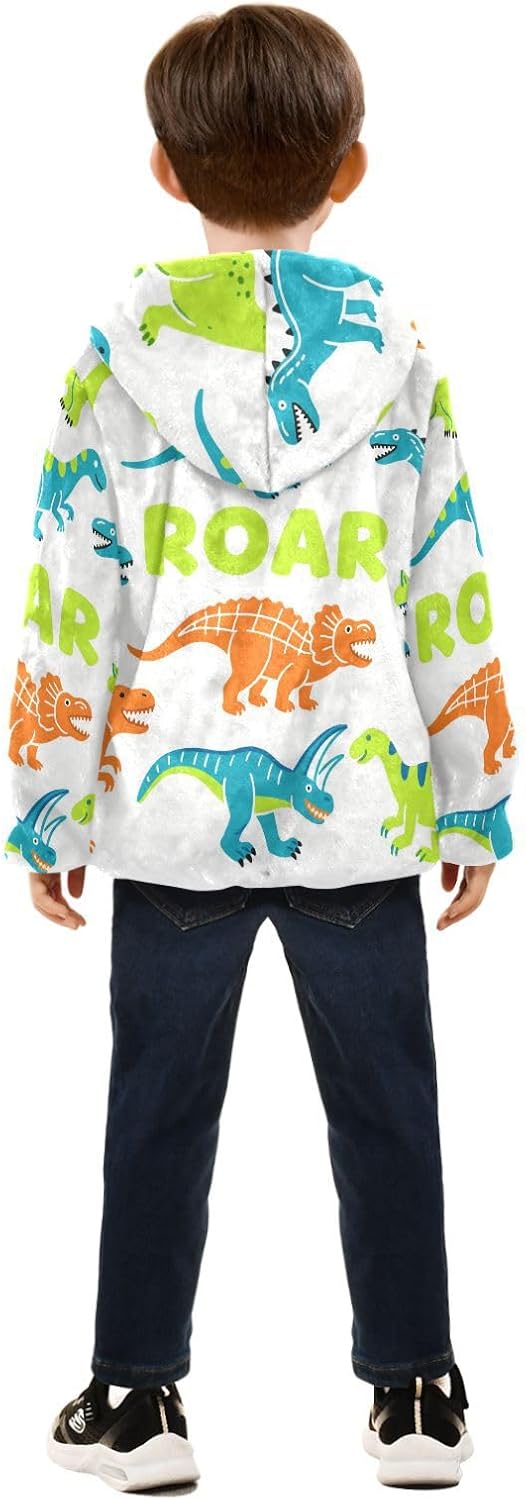 Cartoon Dinosaur Roaring Orange Black Toddlers Jackets Children Plush Outerwear Navy Blue Cute Baby Boys Clothes