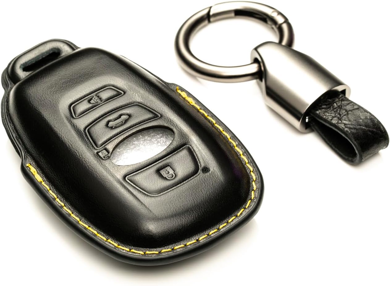 Vitodeco 3D Superior Leather Smart Key Fob Case Cover Compatible with Subaru Wilderness (2014 - 2026 Models) - 4 Buttons, Black/Orange