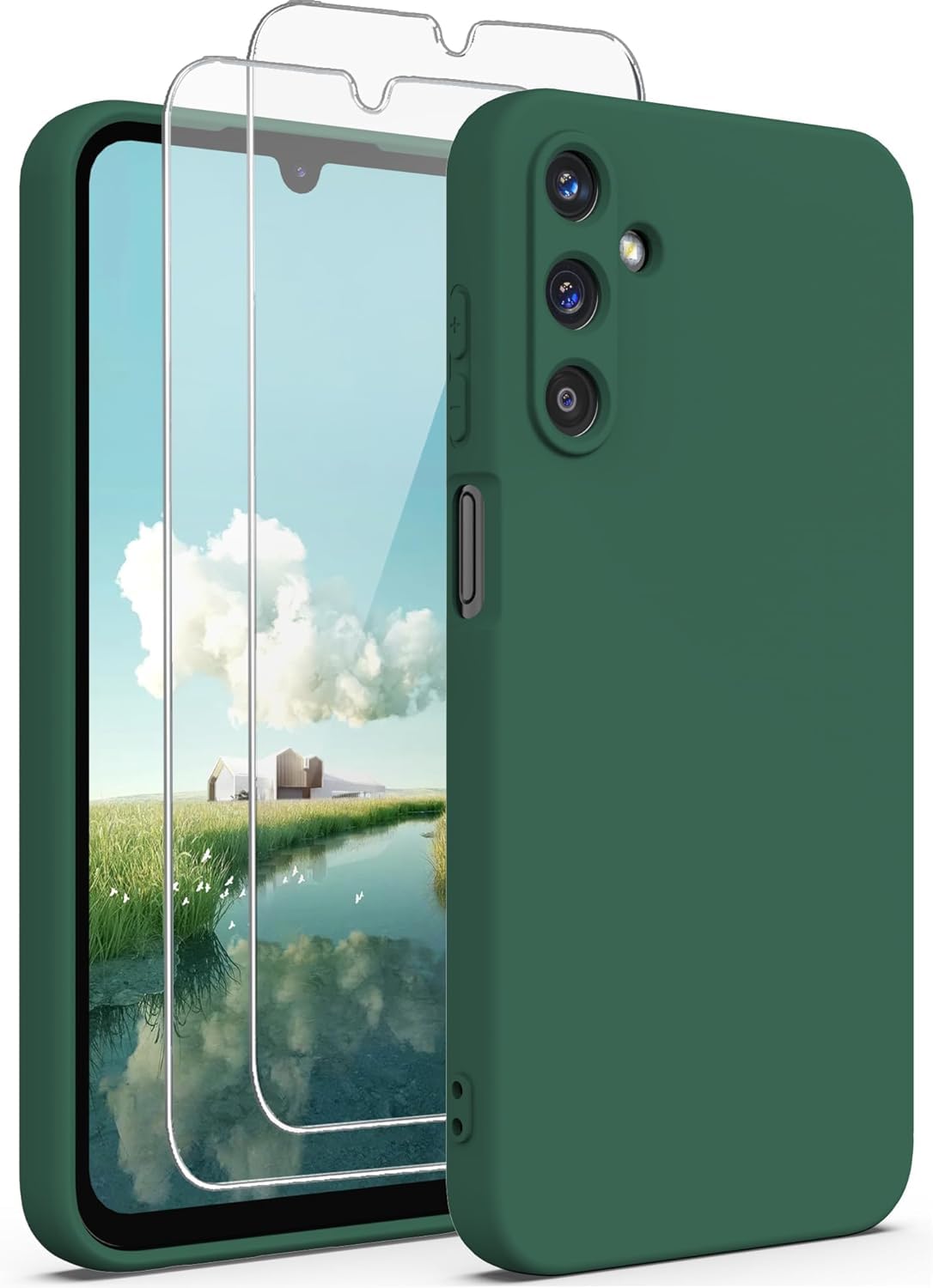 SCAUA for Samsung Galaxy A35 5G Case with 2X Screen Protector, Soft Anti-Scratch Microfiber Lining, Ultra Slim Liquid Silicone Protective Case (Midnight Green)