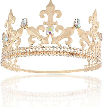 Royal King Crown Men Metal Prince Crowns Tiaras Full Round For Party Halloween Costume Birthday Prom Accessories