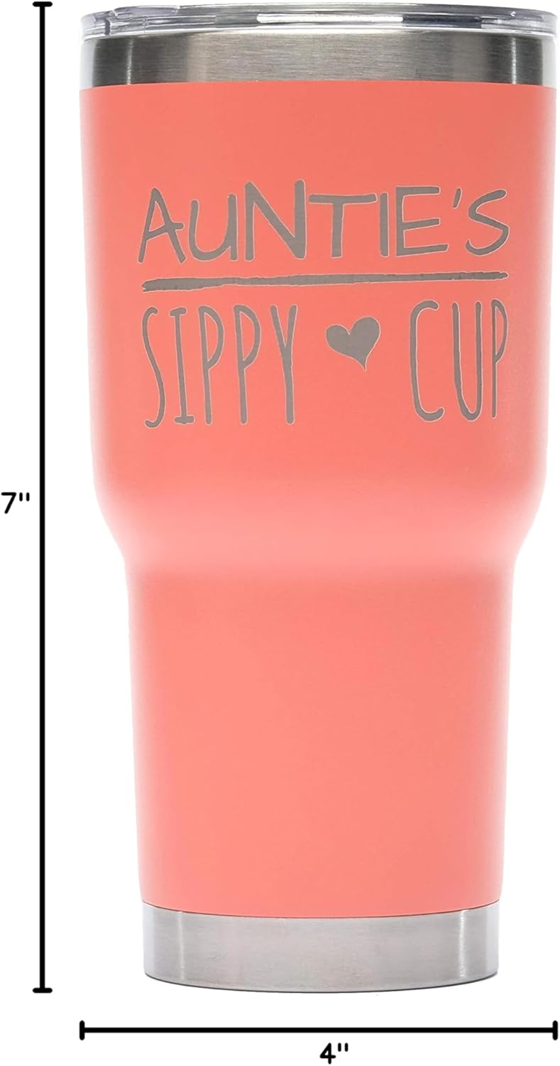 Greatness Line Auntie's Sippy Cup 30 oz. Coral Stainless Steel Tumbler Value Pack with 2 Lids and Extra SS Straw - Ideal Gift for Soon to Be Aunties - Image 8