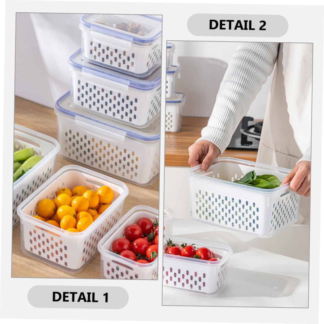 3 pezzi Contenitori Frutta Refrigeratore Trasparenti con Colino Rimovibile Scatole Ermetiche per Conservazione Freschezza Frigorifero Resistenti al Freddo e Multiuso per Verdure e
