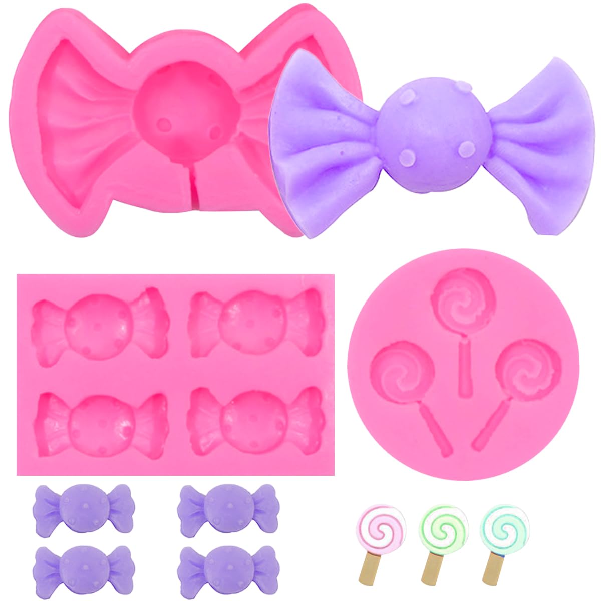 3 PCS Lollipop Fondant Molds,Candy Shape Cake Decorating Molds for Baking Cupcake Toppers,ForPudding,Pan Muffin,Impression Mats Baroque Fondant,Chocolate,Ice Cube,Cookie Pastry Pies