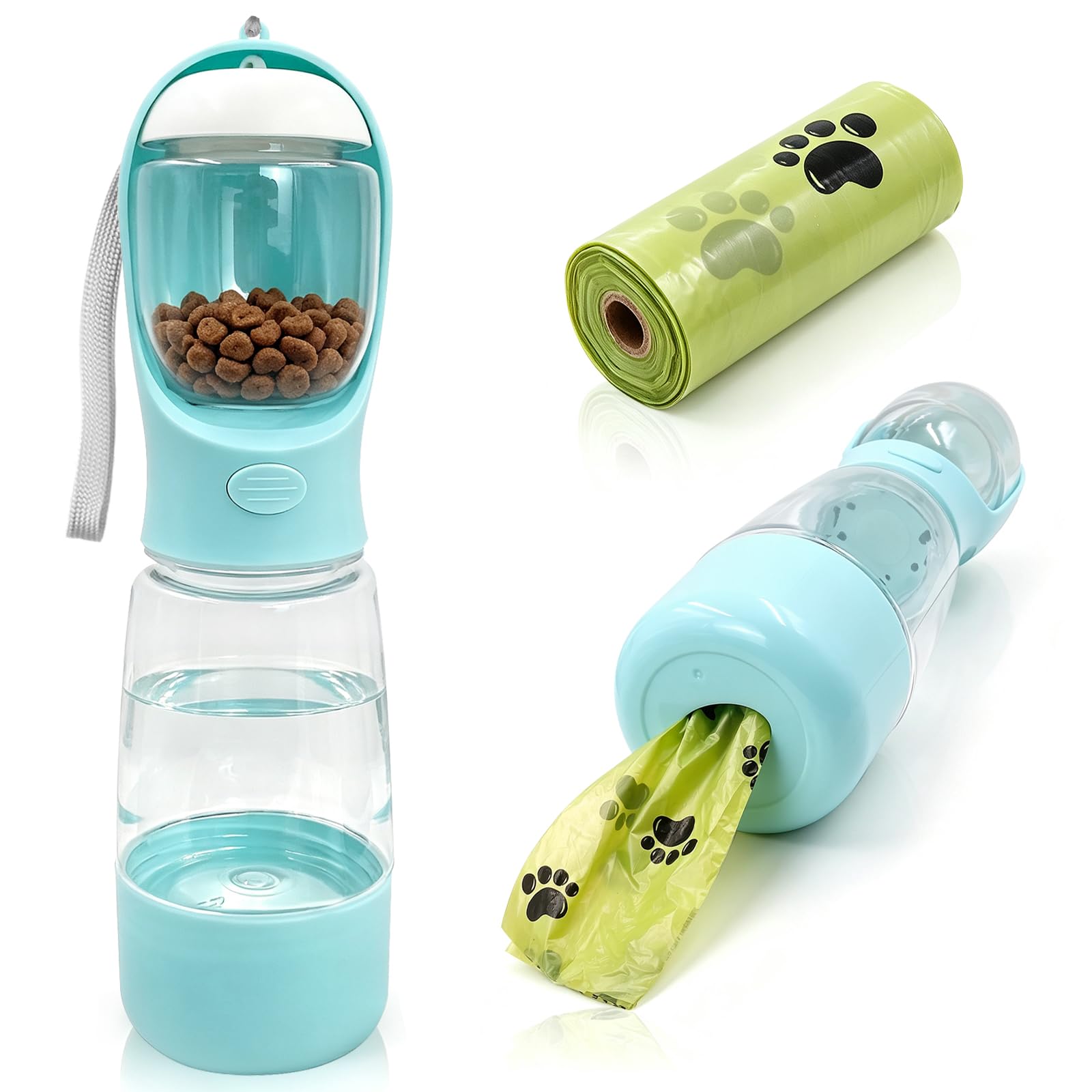 Vidoxdu 4-in-1 Dog Water Bottle with Food Container & Bowl Leakproof Travel